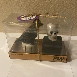 Scull and Crow salt and pepper shakers  ceramic set